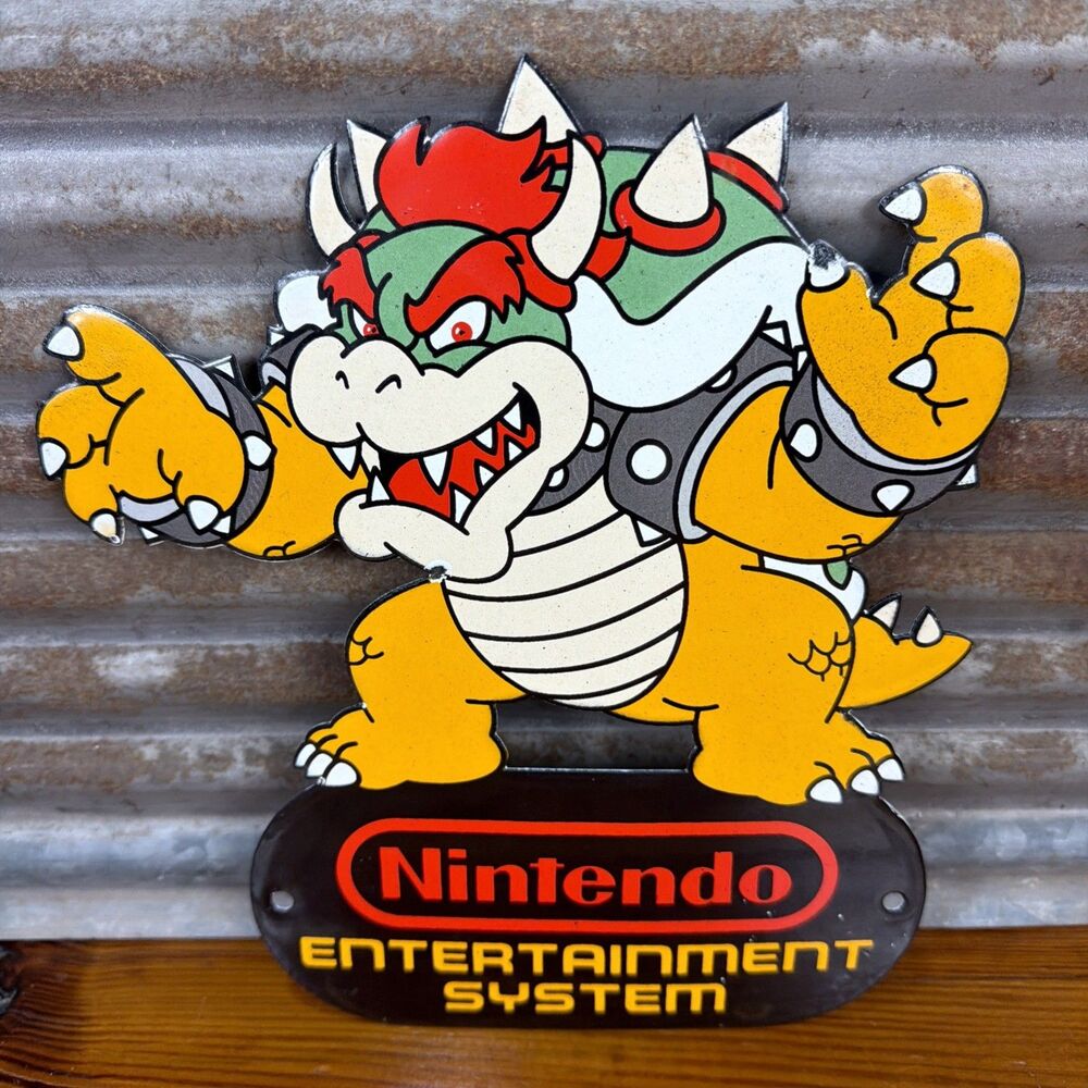 Bowser "Mario Nemesis" Nintendo NES Porcelain Sign Vintage 10" x 9.75"